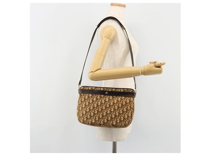 Borsa a Spalla Christian Dior Trotter Canvas Marrone Oro Auth bs35501 D'oro - vista 20