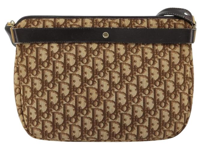 Borsa a Spalla Christian Dior Trotter Canvas Marrone Oro Auth bs35501 D'oro - vista 3