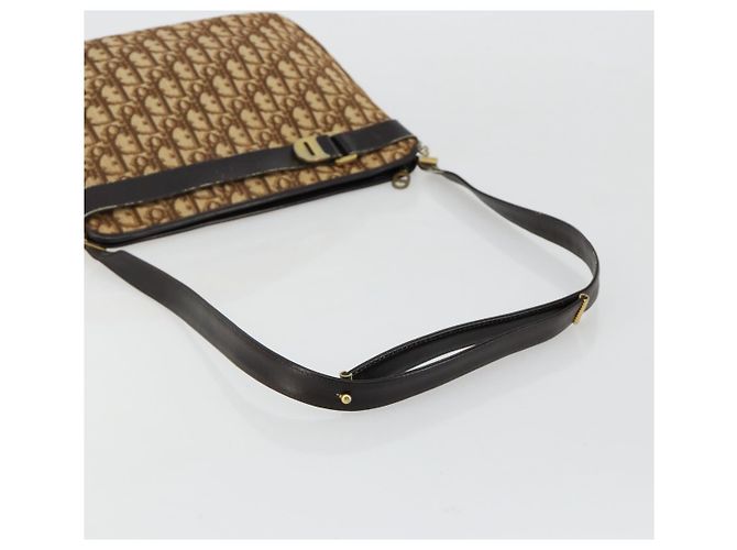 Borsa a Spalla Christian Dior Trotter Canvas Marrone Oro Auth bs35501 D'oro - vista 7