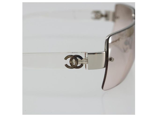 Occhiali da sole CHANEL in plastica trasparente argento CC Auth 185209 - vista 8
