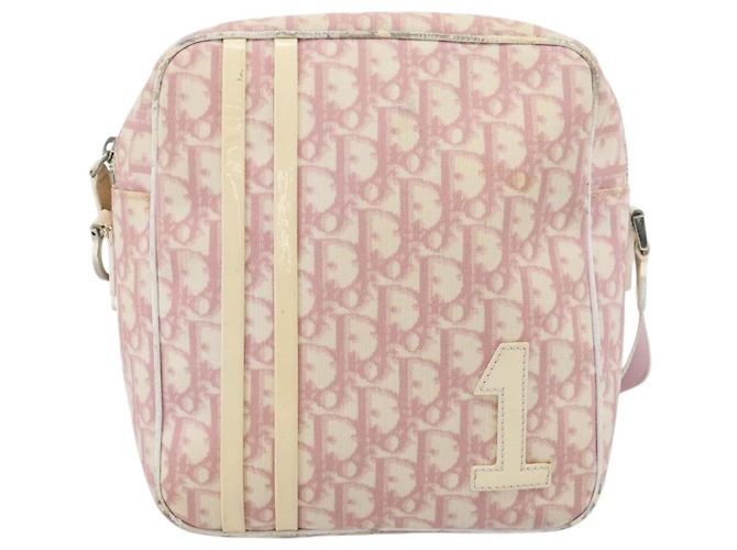 Borsa a Spalla Christian Dior Trotter Canvas PVC Rosa Argento Auth BA13409 - vista 2
