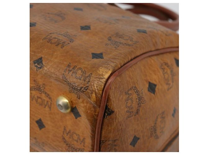 Borsa MCM Vicetos Logogram PVC Pelle Marrone Oro Auth 185111 D'oro - vista 10