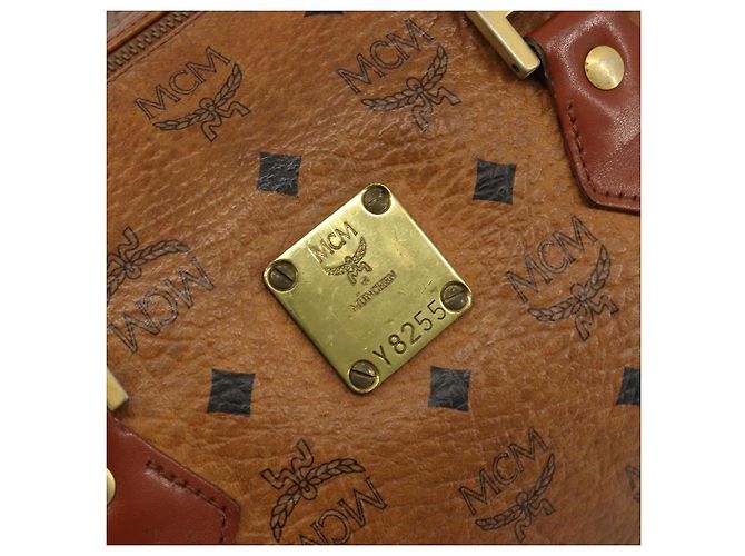 Borsa MCM Vicetos Logogram PVC Pelle Marrone Oro Auth 185111 D'oro - vista 14