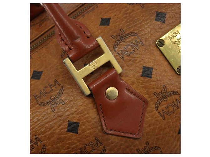 Borsa MCM Vicetos Logogram PVC Pelle Marrone Oro Auth 185111 D'oro - vista 15