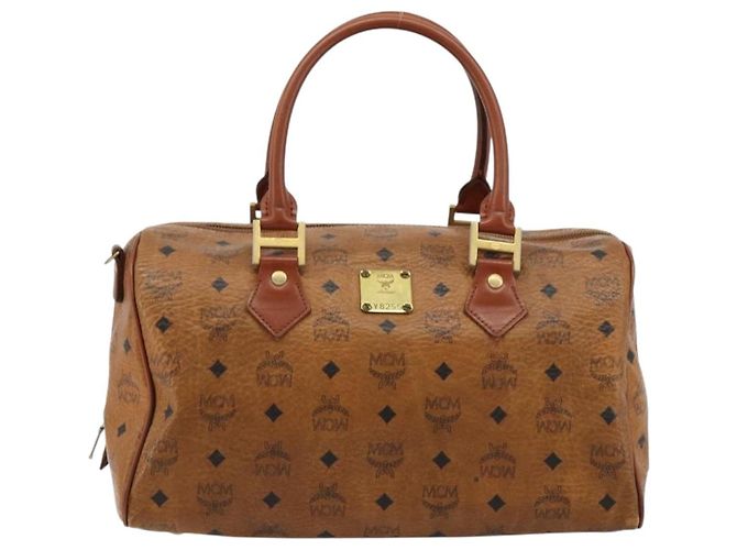 Borsa MCM Vicetos Logogram PVC Pelle Marrone Oro Auth 185111 D'oro - vista 2