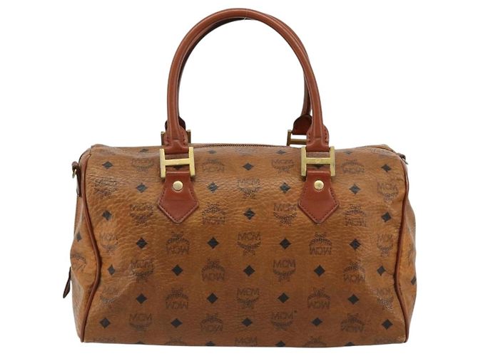 Borsa MCM Vicetos Logogram PVC Pelle Marrone Oro Auth 185111 D'oro - vista 3