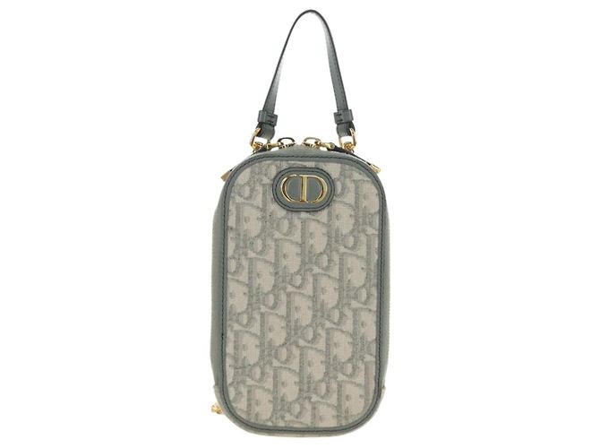 Custodia per telefono Christian Dior Oblique 30 Trotter Canvas con catena Grigio Auth 184749M Marrone D'oro - vista 2
