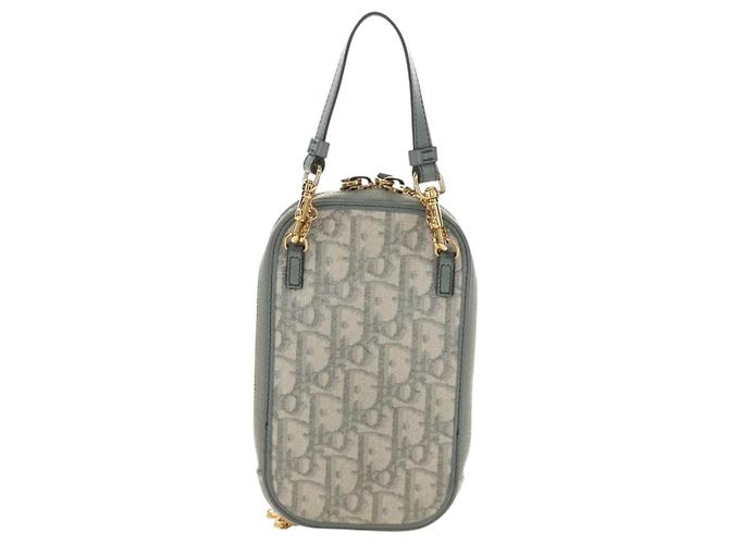 Custodia per telefono Christian Dior Oblique 30 Trotter Canvas con catena Grigio Auth 184749M Marrone D'oro - vista 3