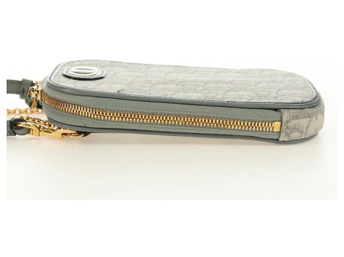 Custodia per telefono Christian Dior Oblique 30 Trotter Canvas con catena Grigio Auth 184749M Marrone D'oro - vista 4