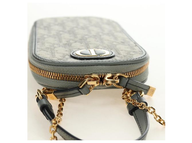 Custodia per telefono Christian Dior Oblique 30 Trotter Canvas con catena Grigio Auth 184749M Marrone D'oro - vista 6