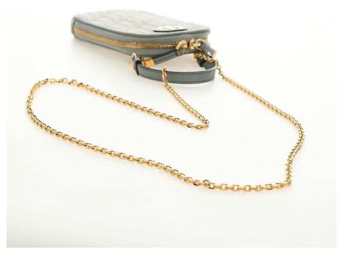 Custodia per telefono Christian Dior Oblique 30 Trotter Canvas con catena Grigio Auth 184749M Marrone D'oro - vista 9
