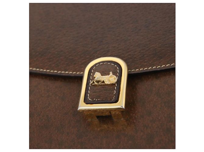 Céline Borsa a tracolla CELINE Horse Carriage in pelle marrone e oro Auth ep14860 D'oro - vista 15