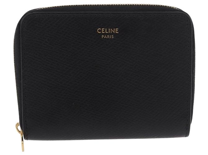 Céline Portafoglio tondo compatto CELINE in pelle nera e oro Auth am11856V Nero D'oro - vista 2