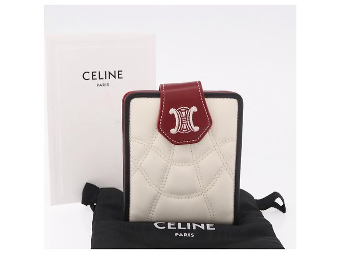 Céline Portafoglio Compact CELINE in pelle Bianco Argento Auth 185052V - vista 19