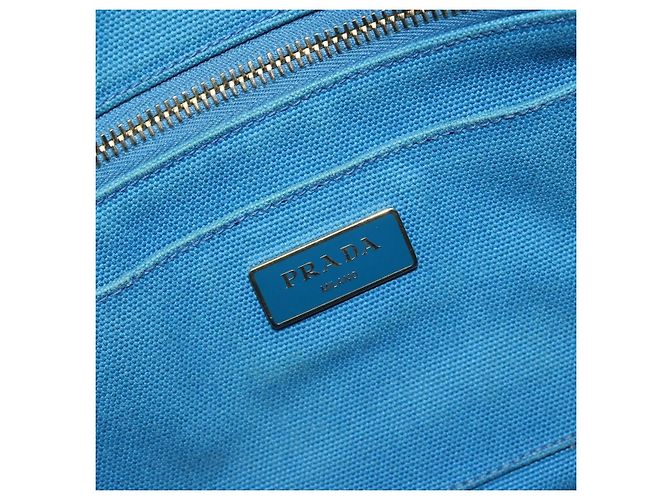 Borsa PRADA Kanapa MM in tela blu e oro autentica 185130 D'oro - vista 14