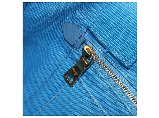 Borsa PRADA Kanapa MM in tela blu e oro autentica 185130 D'oro - vista 18