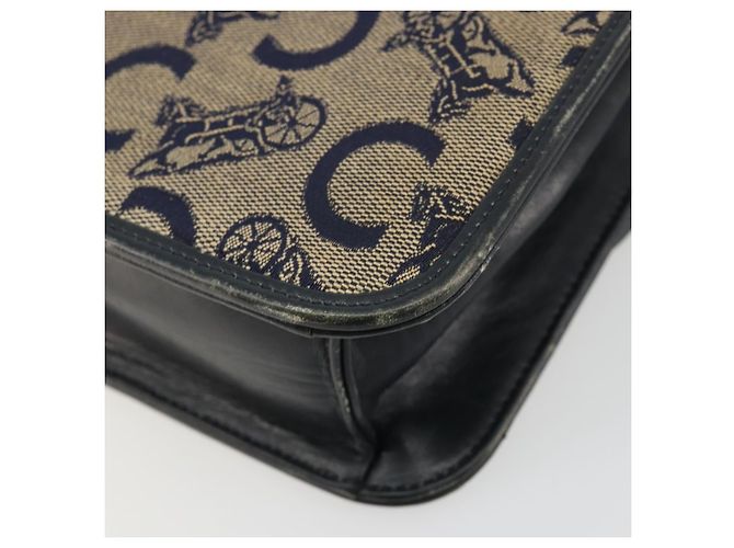 Céline Borsa a tracolla CELINE C Sulky Horse Carriage in tela Navy Gold Auth 184574 - vista 12