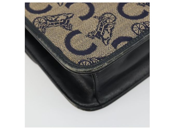 Céline Borsa a tracolla CELINE C Sulky Horse Carriage in tela Navy Gold Auth 184574 - vista 13