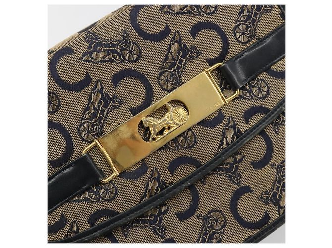 Céline Borsa a tracolla CELINE C Sulky Horse Carriage in tela Navy Gold Auth 184574 - vista 14