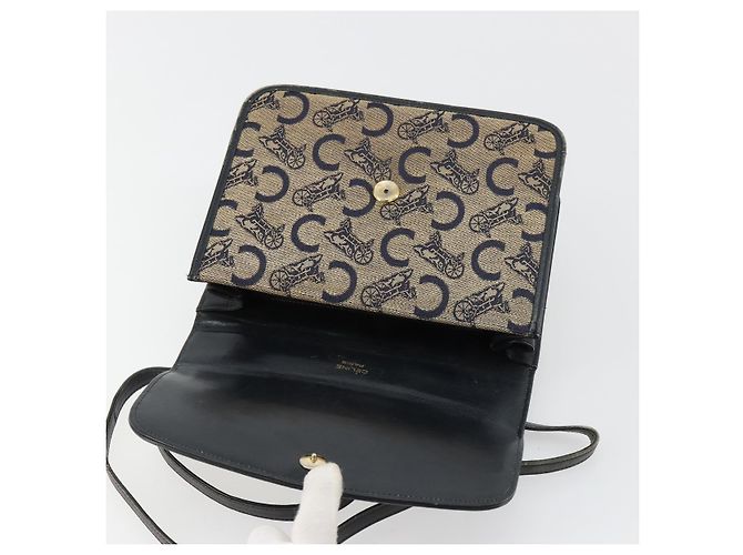 Céline Borsa a tracolla CELINE C Sulky Horse Carriage in tela Navy Gold Auth 184574 - vista 15