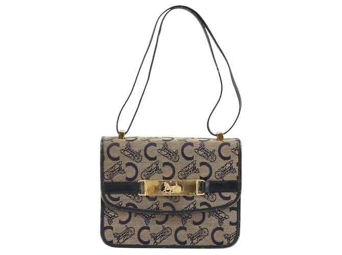 Céline Borsa a tracolla CELINE C Sulky Horse Carriage in tela Navy Gold Auth 184574 - vista 2