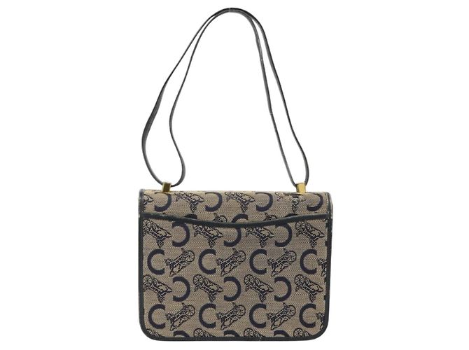 Céline Borsa a tracolla CELINE C Sulky Horse Carriage in tela Navy Gold Auth 184574 - vista 3