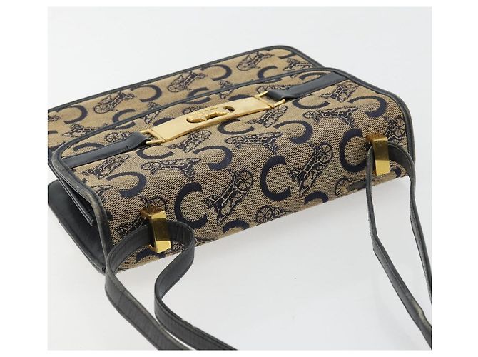 Céline Borsa a tracolla CELINE C Sulky Horse Carriage in tela Navy Gold Auth 184574 - vista 6