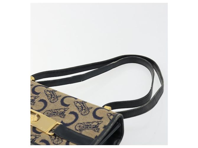 Céline Borsa a tracolla CELINE C Sulky Horse Carriage in tela Navy Gold Auth 184574 - vista 8