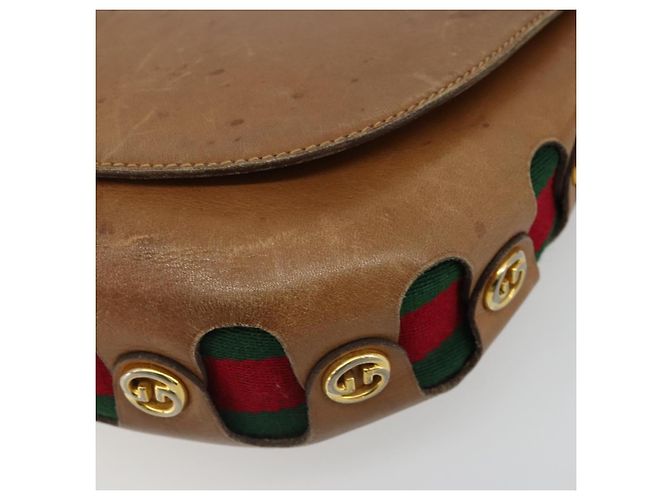 Borsa a tracolla GUCCI Web Sherry Line in pelle marrone oro Auth 185117 D'oro - vista 10