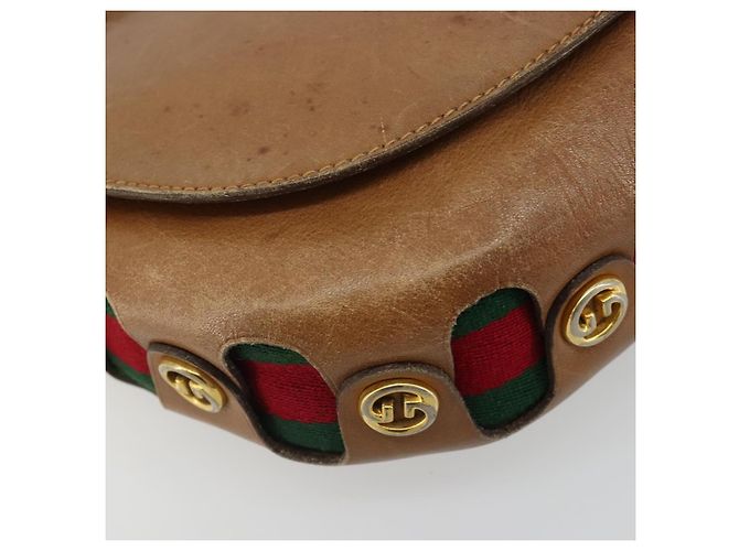 Borsa a tracolla GUCCI Web Sherry Line in pelle marrone oro Auth 185117 D'oro - vista 11