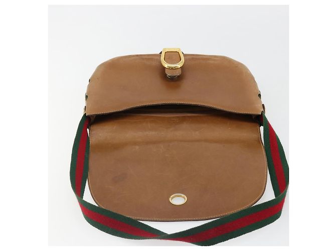 Borsa a tracolla GUCCI Web Sherry Line in pelle marrone oro Auth 185117 D'oro - vista 16