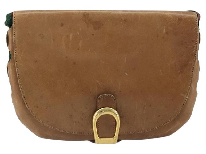 Borsa a tracolla GUCCI Web Sherry Line in pelle marrone oro Auth 185117 D'oro - vista 2