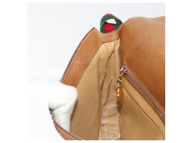 Borsa a tracolla GUCCI Web Sherry Line in pelle marrone oro Auth 185117 D'oro - vista 20