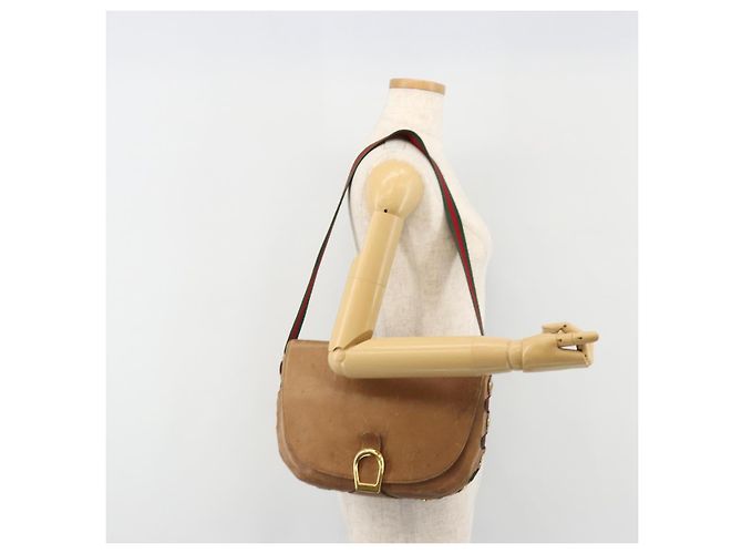 Borsa a tracolla GUCCI Web Sherry Line in pelle marrone oro Auth 185117 D'oro - vista 23