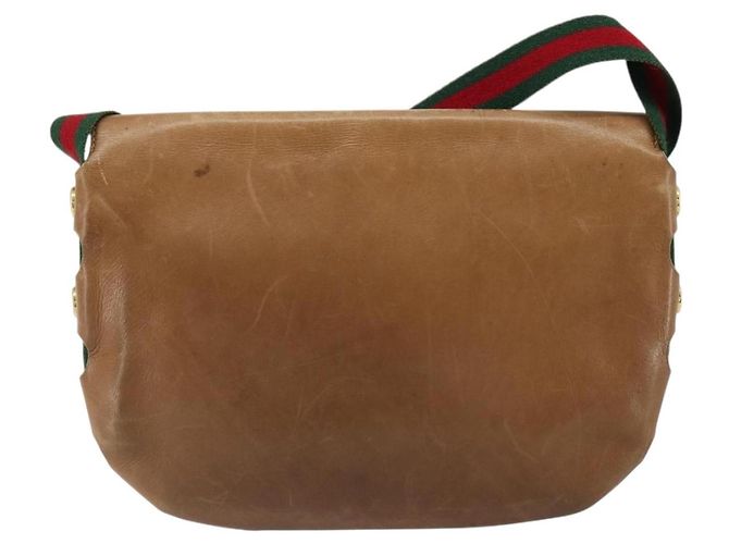 Borsa a tracolla GUCCI Web Sherry Line in pelle marrone oro Auth 185117 D'oro - vista 3