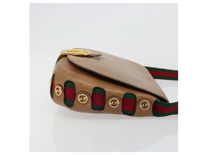Borsa a tracolla GUCCI Web Sherry Line in pelle marrone oro Auth 185117 D'oro - vista 4