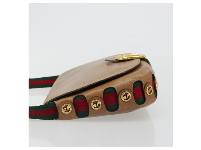 Borsa a tracolla GUCCI Web Sherry Line in pelle marrone oro Auth 185117 D'oro - vista 5