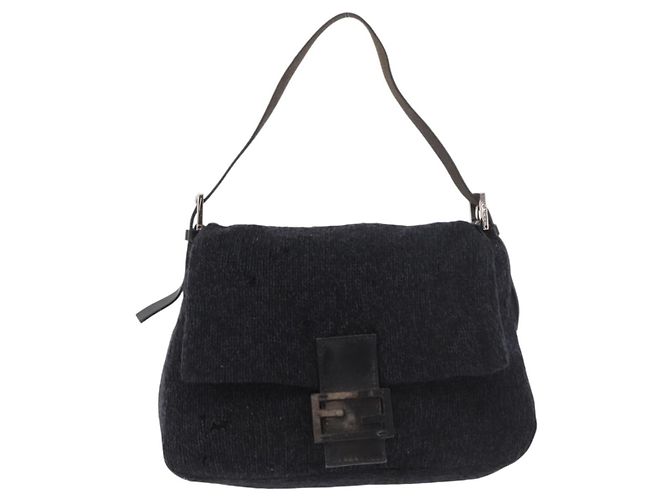 Borsa a tracolla FENDI Mamma Baguette in lana blu navy e argento Auth 183876 - vista 2
