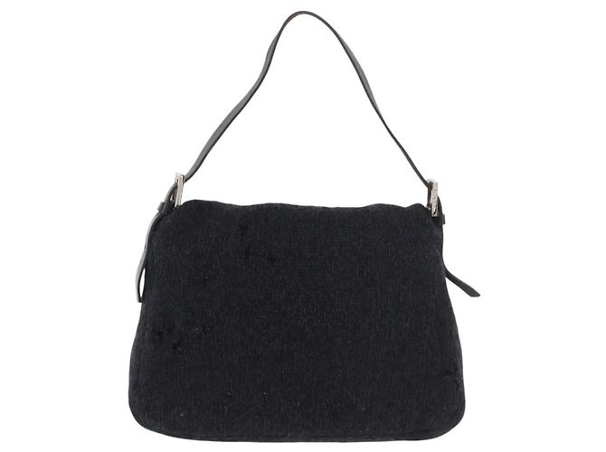 Borsa a tracolla FENDI Mamma Baguette in lana blu navy e argento Auth 183876 - vista 3