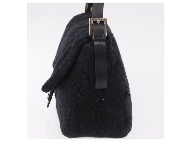 Borsa a tracolla FENDI Mamma Baguette in lana blu navy e argento Auth 183876 - vista 5