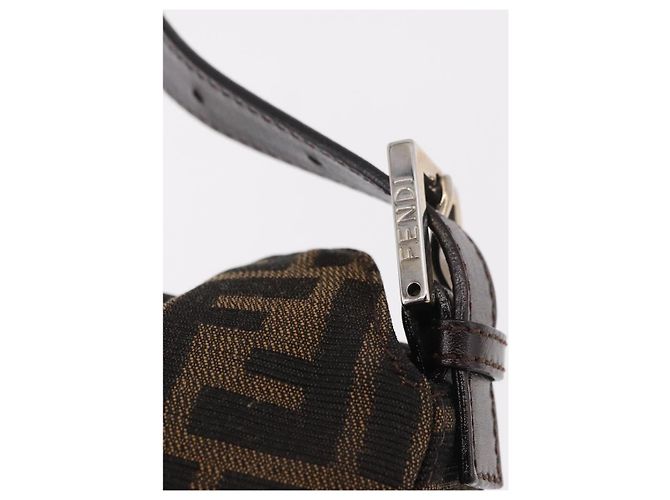 FENDI Zucca Canvas Mamma Baguette Shoulder Bag Black Brown Auth 185507SAV Marrone Nero - vista 14