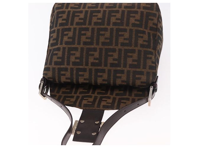 FENDI Zucca Canvas Mamma Baguette Shoulder Bag Black Brown Auth 185507SAV Marrone Nero - vista 17