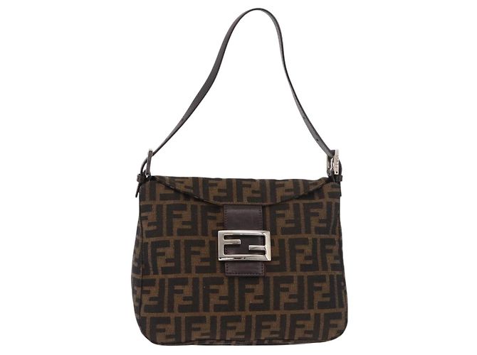 FENDI Zucca Canvas Mamma Baguette Shoulder Bag Black Brown Auth 185507SAV Marrone Nero - vista 2