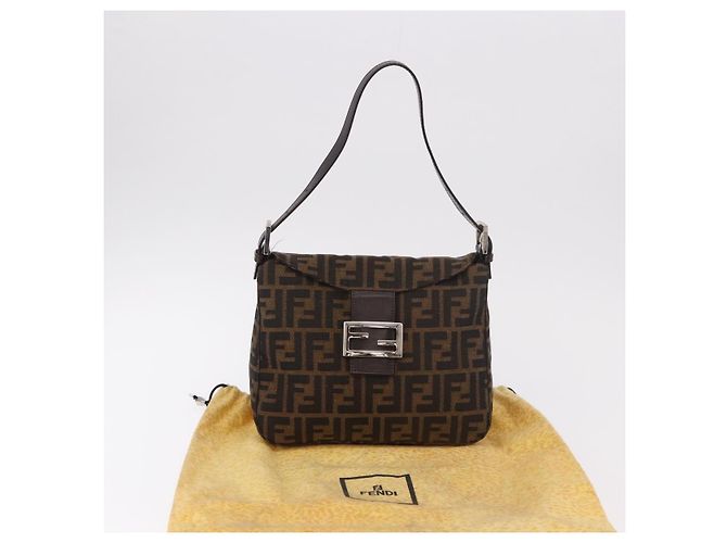 FENDI Zucca Canvas Mamma Baguette Shoulder Bag Black Brown Auth 185507SAV Marrone Nero - vista 26