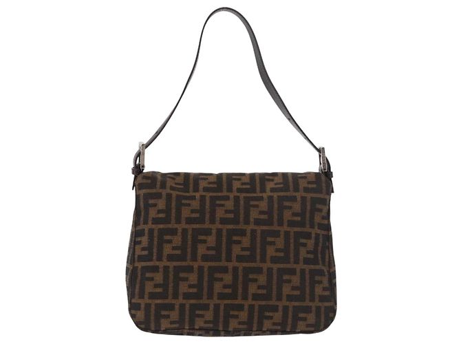FENDI Zucca Canvas Mamma Baguette Shoulder Bag Black Brown Auth 185507SAV Marrone Nero - vista 3