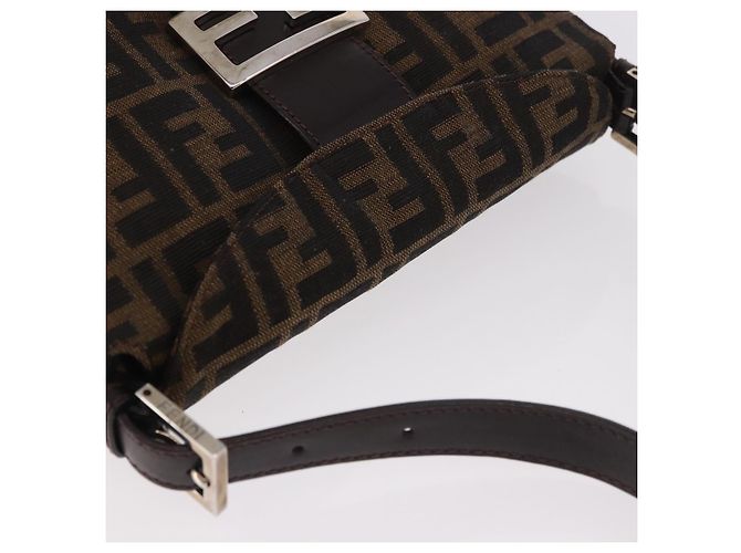 FENDI Zucca Canvas Mamma Baguette Shoulder Bag Black Brown Auth 185507SAV Marrone Nero - vista 6