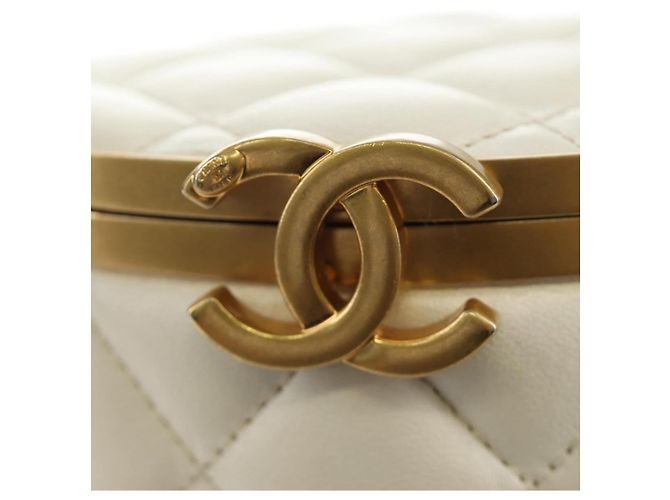 Borsa a Spalla CHANEL Chain Matelasse in Pelle di Agnello Bianco Oro CC Auth BA13318M D'oro - vista 18