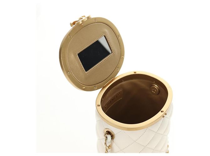Borsa a Spalla CHANEL Chain Matelasse in Pelle di Agnello Bianco Oro CC Auth BA13318M D'oro - vista 19