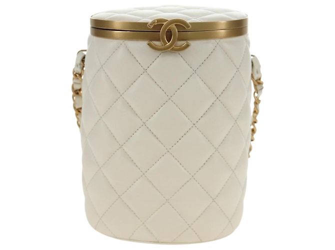 Borsa a Spalla CHANEL Chain Matelasse in Pelle di Agnello Bianco Oro CC Auth BA13318M D'oro - vista 2
