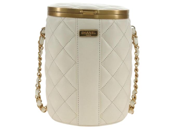 Borsa a Spalla CHANEL Chain Matelasse in Pelle di Agnello Bianco Oro CC Auth BA13318M D'oro - vista 3